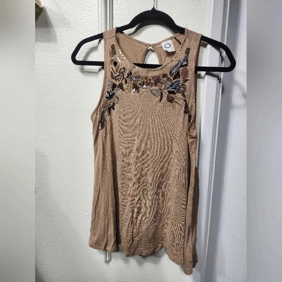 Anthropologie Akemi + Kim Keyhole Sequin Tank Top Size S Summer Vacation Boho - Picture 3 of 9